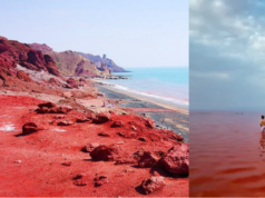 Iran’s Hormuz Island Coastline Turns Blood-Red After Heavy Rains, Sparking Global Fascination